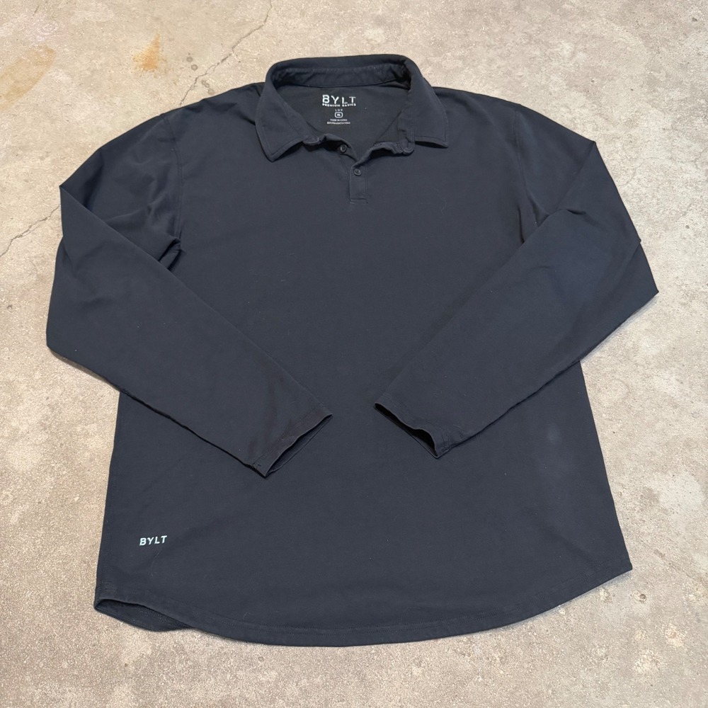 BYLT Lux Long Sleeve Polo Mens XL Black Drop Cut Performance Shirt